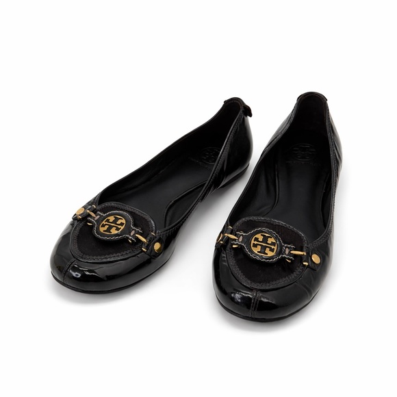 NWOT Tory Burch Dark Brown Patent Leather & Haircalf Ballet Flats Gold Hardware - Picture 3 of 17